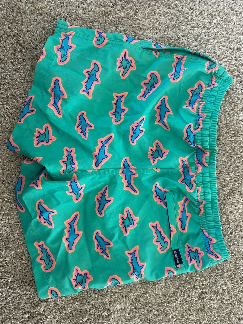 Cubbies boys YL Teal Shark Print Swim Shorts